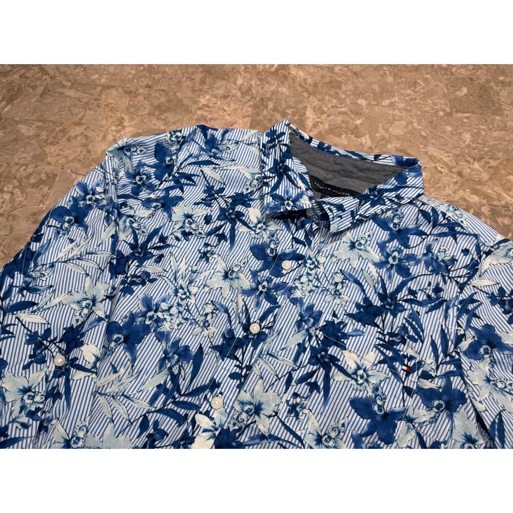 Tommy Hilfiger Women's Blue Floral Long Sleeve Collared Blouse Shirt , Size L